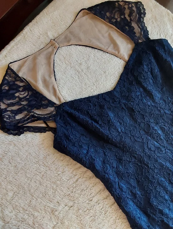 🌺 Like New Ralph Lauren Navy Stretch Lace Maxi Gown/Dress - Picture 9 of 11